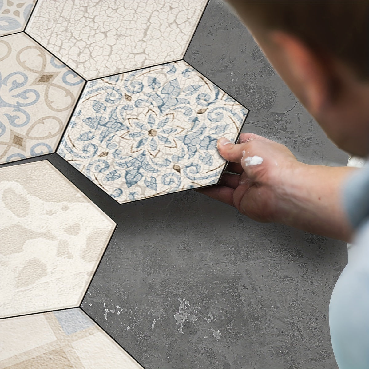 11pcs Bohemian Hexagon Floor Stickers Marble Pattern Waterproof Home Decor