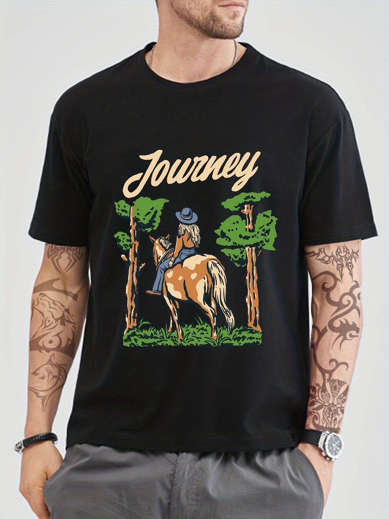 Cotton Comic Journey Print Men's Graphic Crew Neck T-Shirt