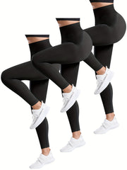 3pcs Solid Seamless Butt Lifting Yoga Pants