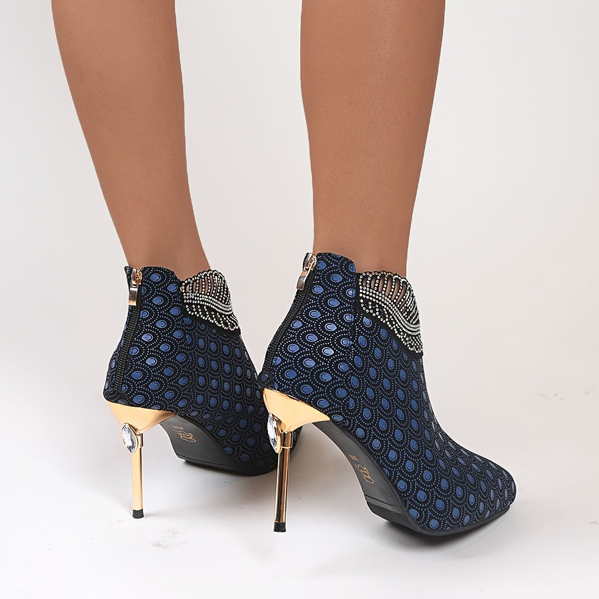 Women's Pointed Toe Ankle Boots with Rhinestone Stiletto Heel
