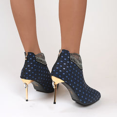 Women's Pointed Toe Ankle Boots with Rhinestone Stiletto Heel
