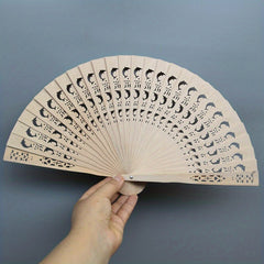 Chinese Vintage Wooden Folding Fan Sandalwood Hollow Design