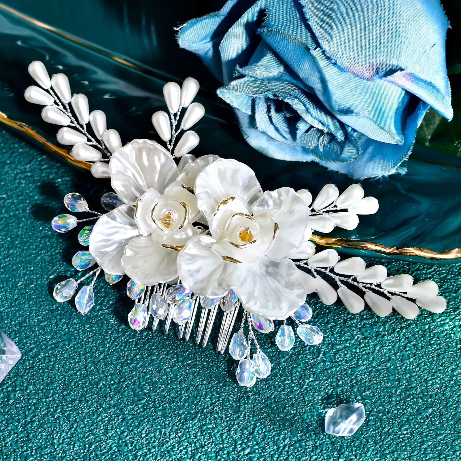 Bohemian Floral Hair Comb Wedding Bridal Accessory with Roses & Accents