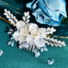 Bohemian Floral Hair Comb Wedding Bridal Accessory with Roses & Accents