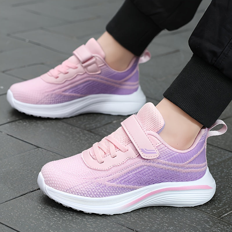 Girls Woven Knit Breathable Sneakers Hook & Loop Non Slip Soft Sole Shoes
