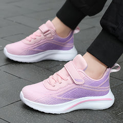 Girls Woven Knit Breathable Sneakers Hook & Loop Non Slip Soft Sole Shoes