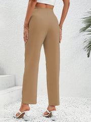Ruched Wide Leg Pants High Waist Solid Work Office Pants