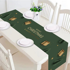Polyester Christmas Table Runner Green Xmas Tree Design