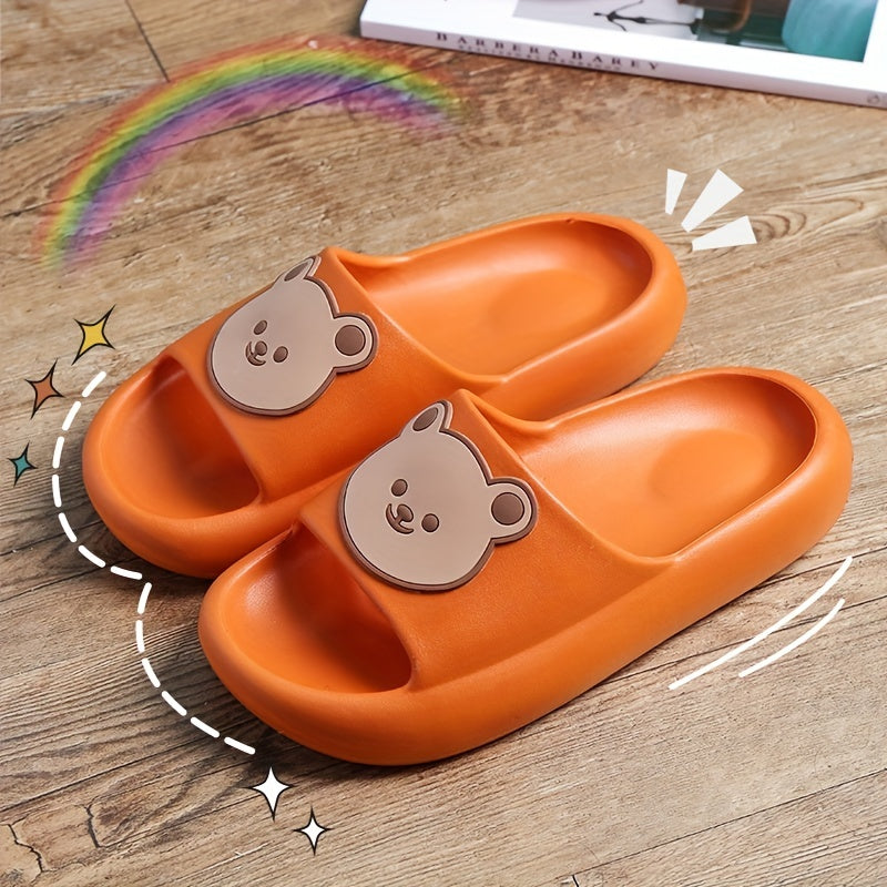 Bear Decor Slide Slippers Open Toe Non Slip Pillow Slippers