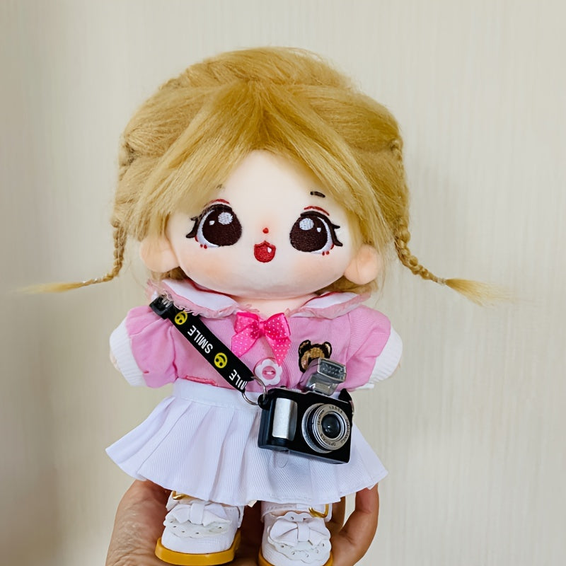 Cartoon Doll Accessories: Uniform Top, Skirt, Shoe, Camera
