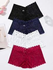 4pcs Lace Boyshort Panties Soft Scallop Trim Women's Lingerie