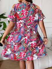 Paisley Print Cold Shoulder V Neck Dress