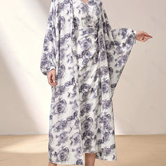 Floral Print 2pc Set Long Cardigan & Knotted Dress