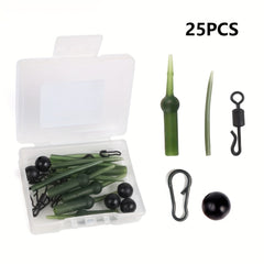 25pcs Carp Fishing Accessories Set: Sleeves, Swivels, Rings, Snap Pins, Beads