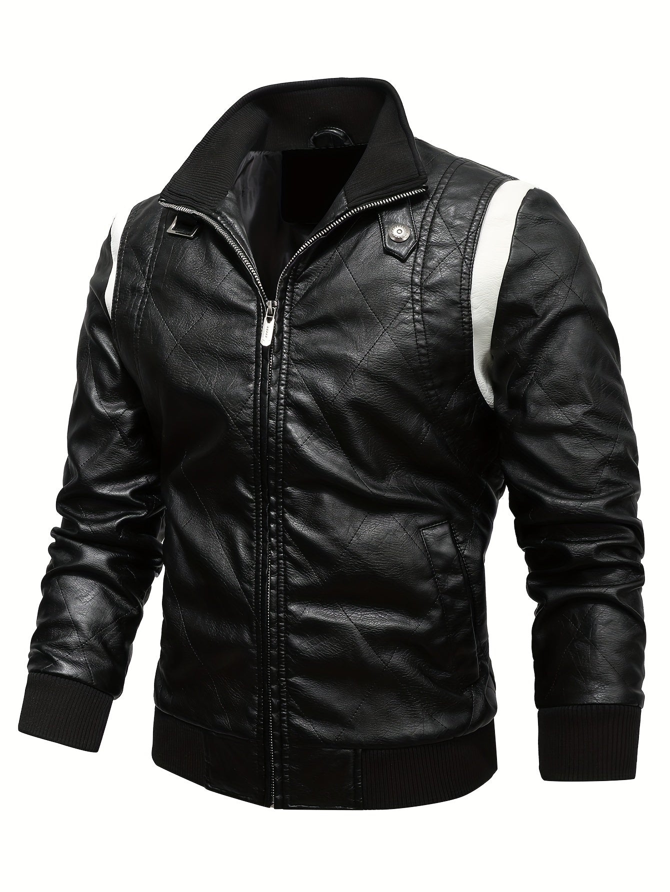 Men's Vintage Slim Fit PU Leather Jacket Stand up Collar