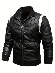 Men's Vintage Slim Fit PU Leather Jacket Stand up Collar