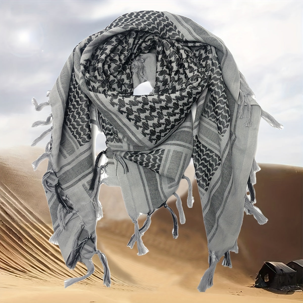 Unisex Grey Arabic Square Tactical Scarf for Military Fan