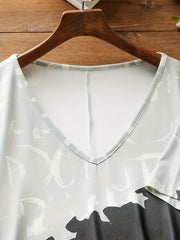 Plus Size V-Neck Letter Print Casual Dress with Pockets