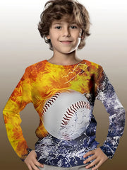 3D Ball Print Kid's Pullover Long Sleeve Top