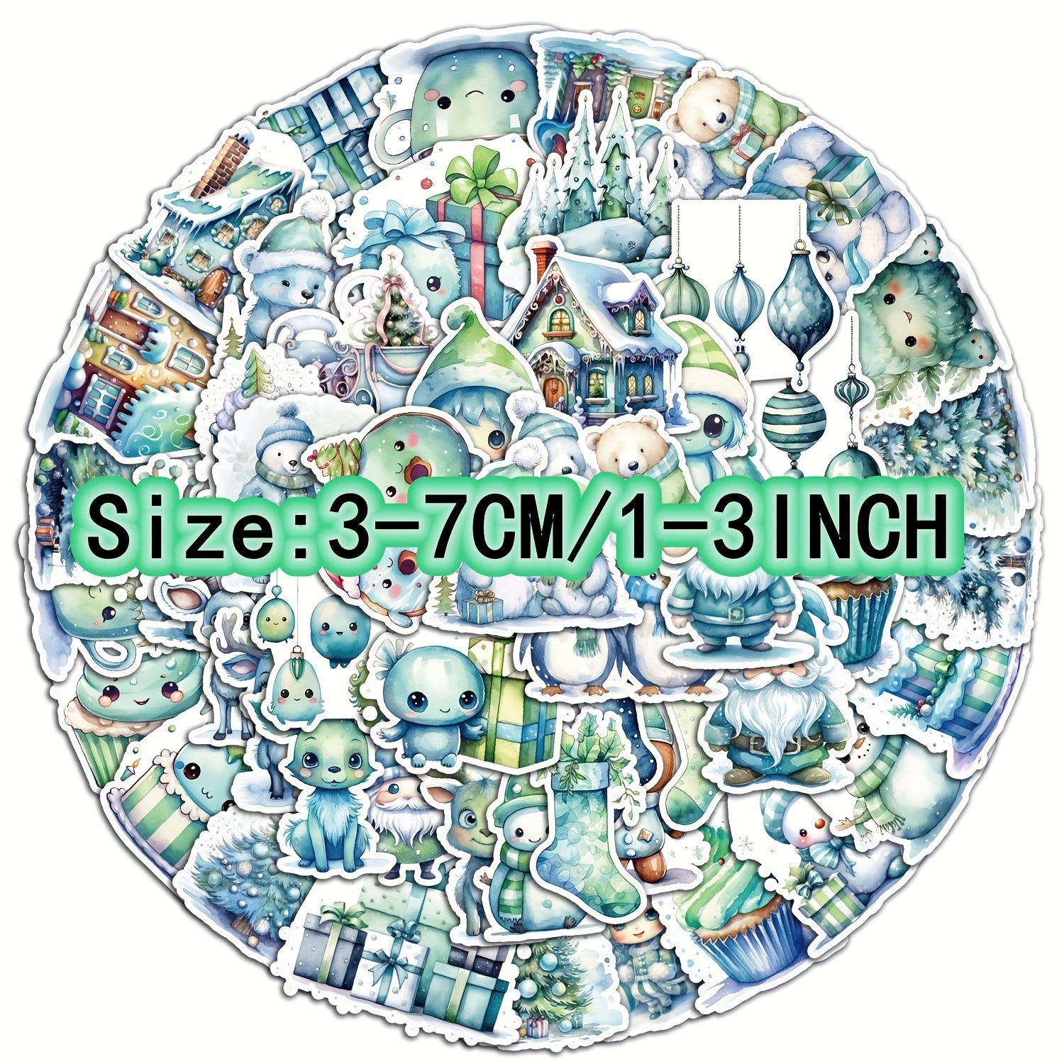 50pcs Green Christmas Series Graffiti Stickers Waterproof DIY Handbook Stickers