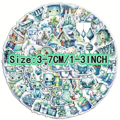 50pcs Green Christmas Series Graffiti Stickers Waterproof DIY Handbook Stickers