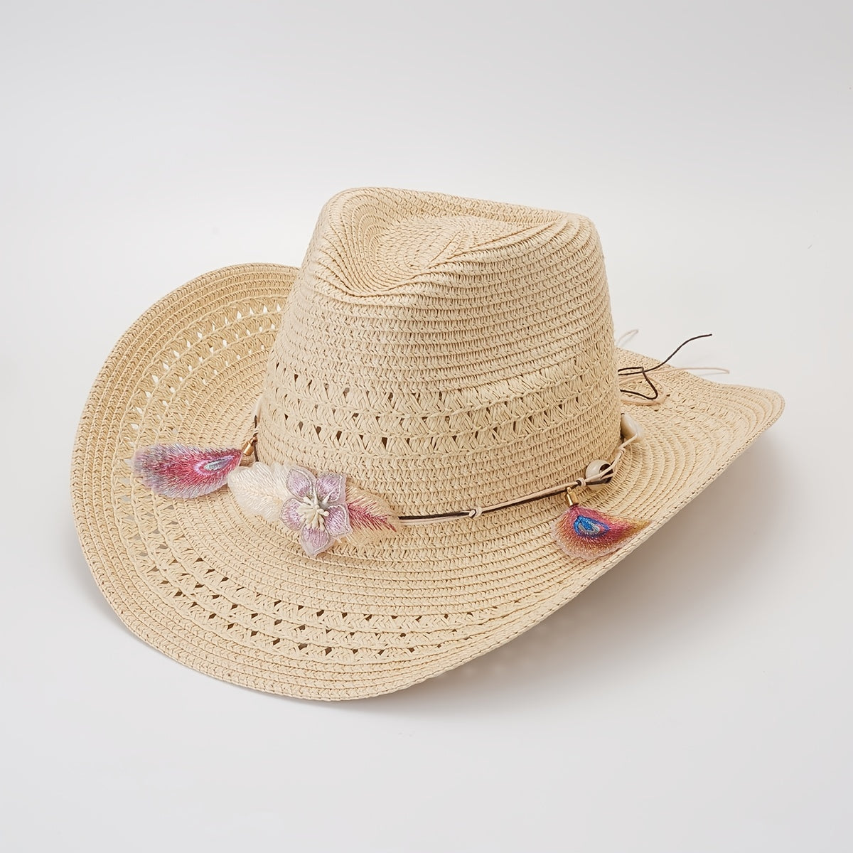 Feather Leaf Chain Cowboy Hat Hollow Sunscreen Straw Hat
