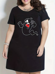 Funny Ghost Print Plus Size Halloween Dress
