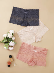 3 Pack Plus Size Lace High Waist Boy Shorts Briefs