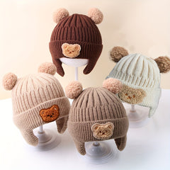 Winter Baby Beanie Bear Ear Protection Knitted Hat Boys Girls Warm Hat