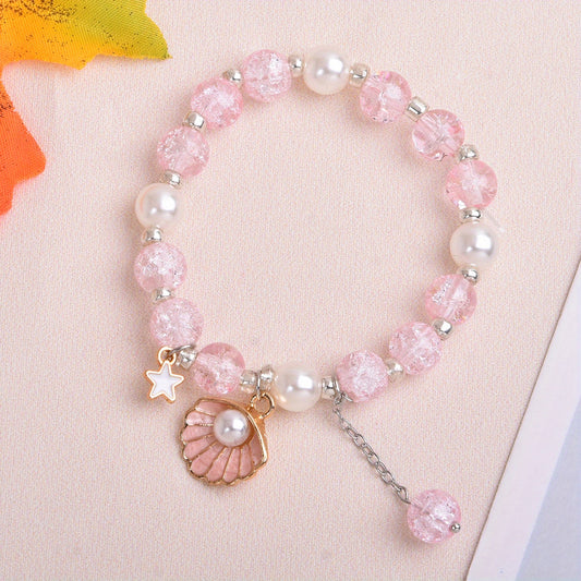 Girls Crystal Princess Bracelet With Shell Faux Pearl Decor