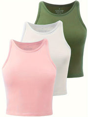 Solid Sleeveless Stretchy Tank Top Workout Gym Cropped Top