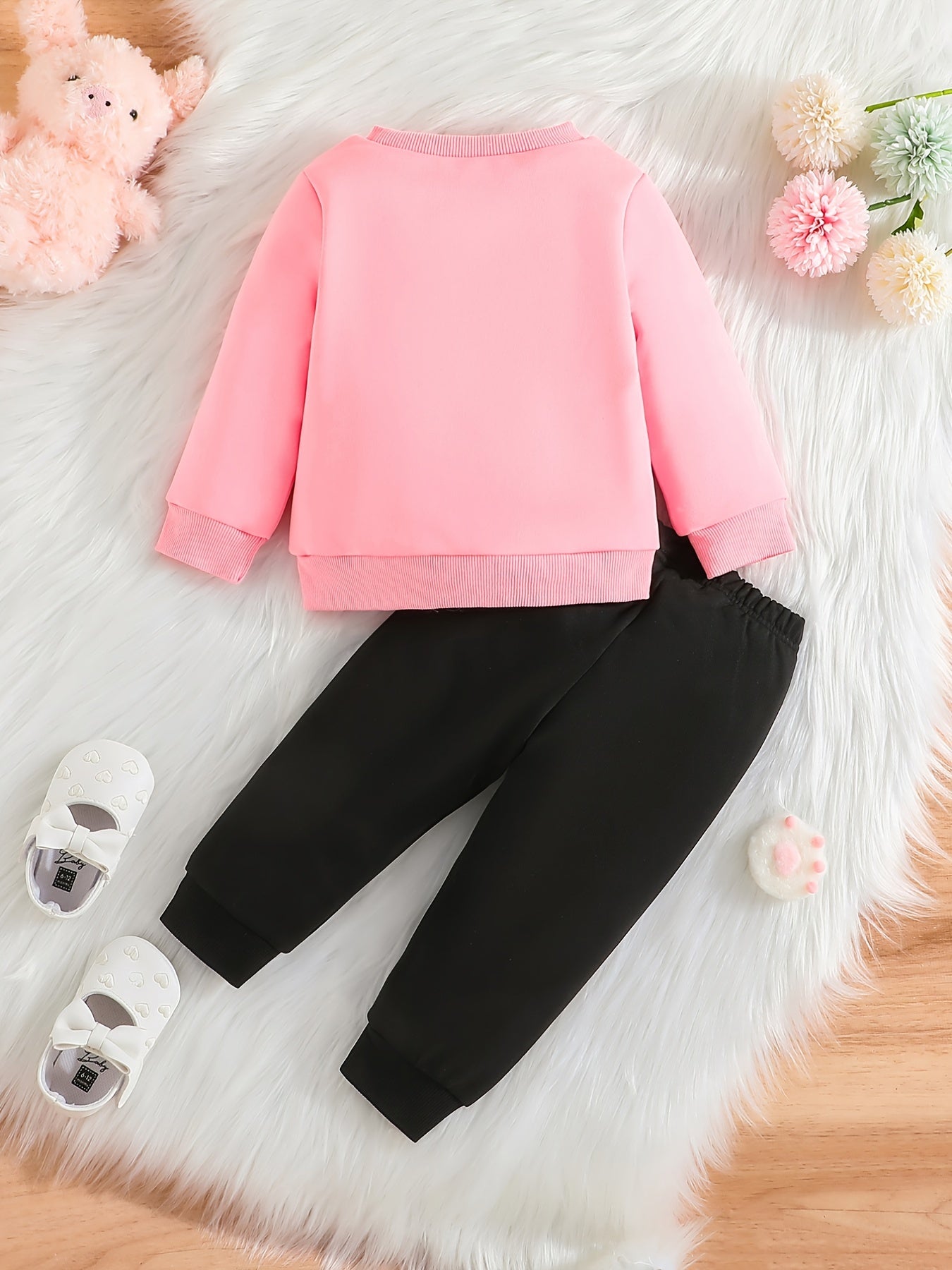 Unicorn Print Baby Girl Sweatshirt Sweatpants Set Spring And Autumn