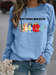Letter & Cartoon Print Sweatshirt Crew Neck Long Sleeve Women's Clothing