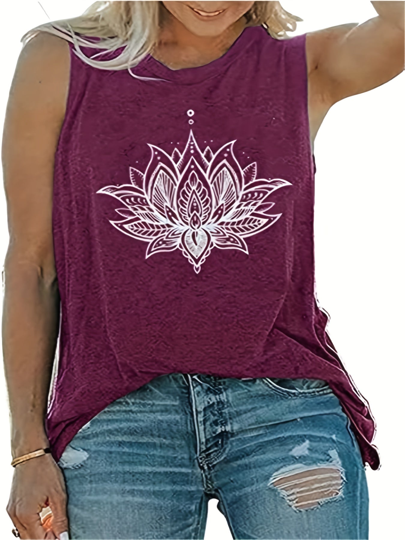 Floral Print Crew Neck Tank Top Sleeveless Summer Casual Women's Clothing