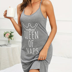 Letter Print Nightdress Round Neck Sleepwear