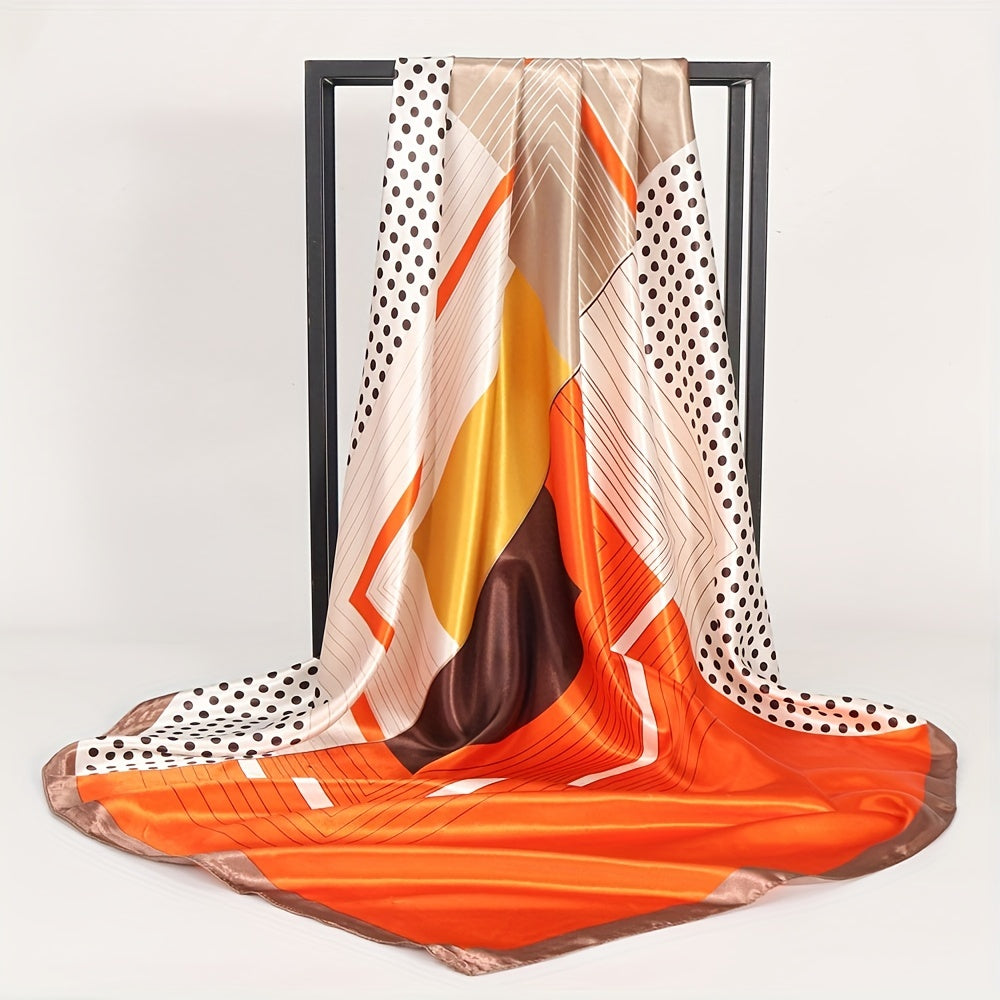 Geometric Block Satin Bandana Shawl Silk Square Scarf Windproof Head Wrap