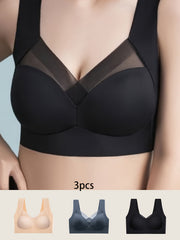 3pcs Wireless Bras Breathable Full Coverage Bra Women's Lingerie