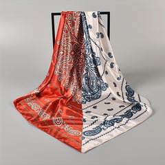 Vintage Paisley Print Satin Scarf Block Square Neckerchief Women Shawl