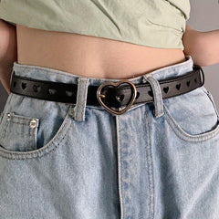 Heart Hollow Buckle PU Belt Solid Casual Waistband Jeans Pant Belt Women