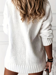 Solid Knit Sweater V Neck Long Sleeve Casual
