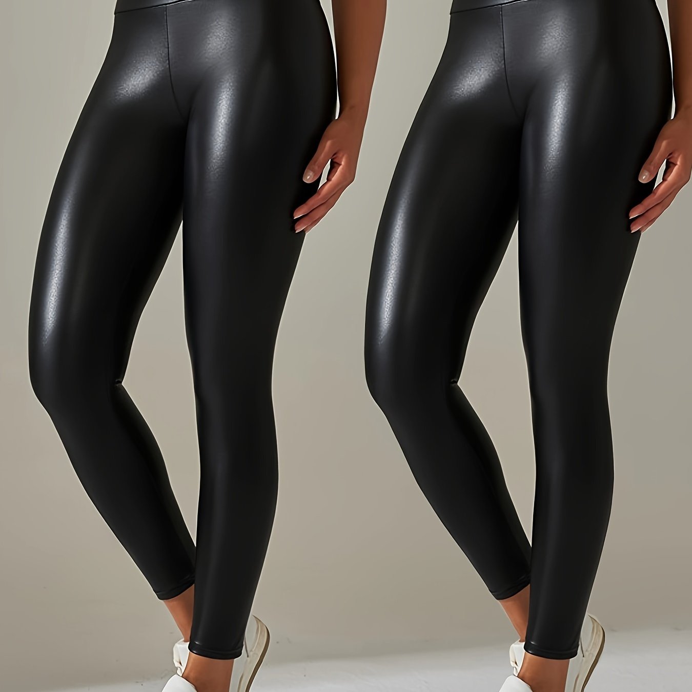 2Pcs High Waist PU Leather Yoga Pants for Women