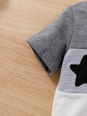 2pcs Baby Boys Star Embroidery T shirt & Ripped Denim Shorts Set