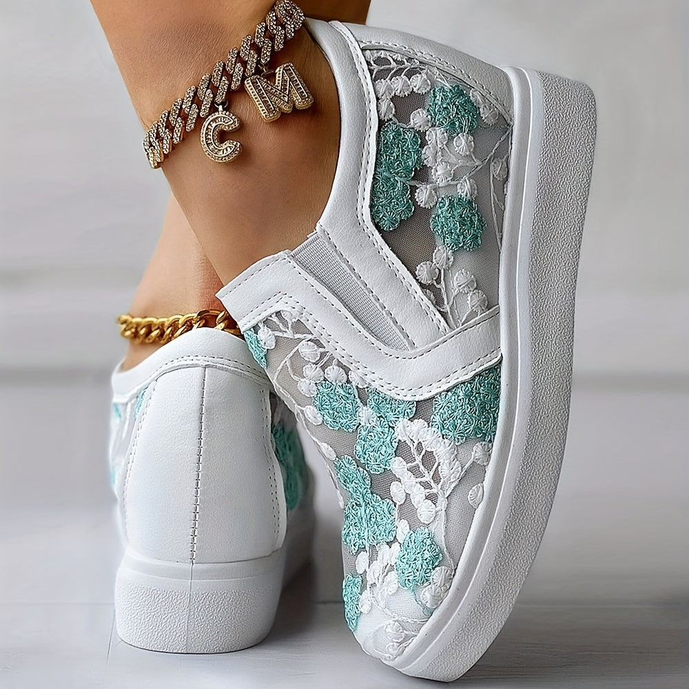 Women's Wedge Heeled Sneakers Slip On Embroidery Shoes Outdoor Shoes