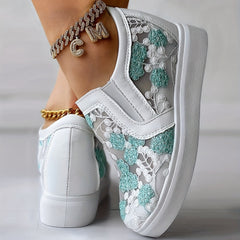 Women's Wedge Heeled Sneakers Slip On Embroidery Shoes Outdoor Shoes