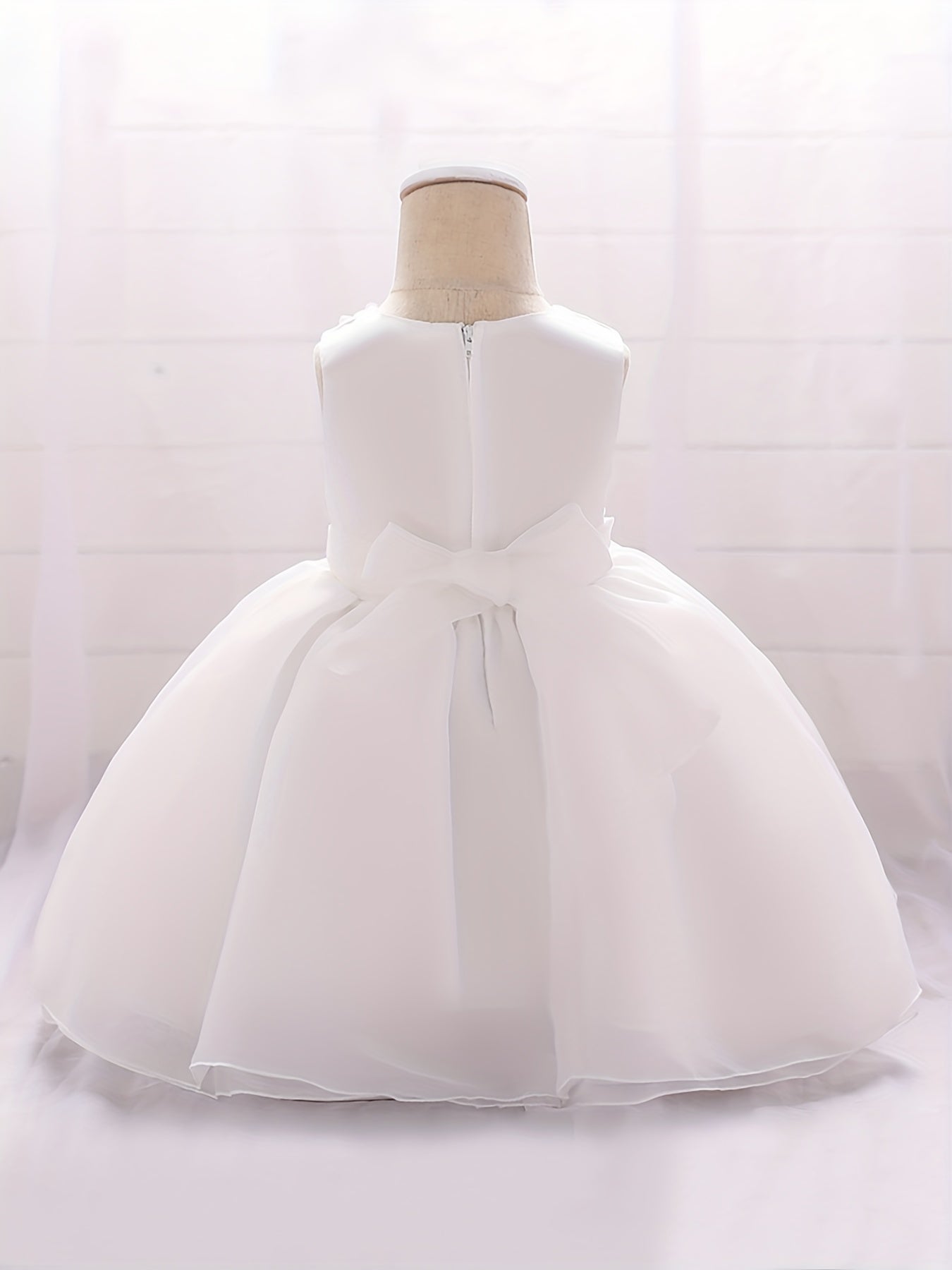 Baby Girl 1st Birthday Puffy Dress with Flower Decors