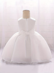 Baby Girl 1st Birthday Puffy Dress with Flower Decors