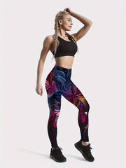 Flower Print Mid Waisted Yoga Pants Fitness Leggings