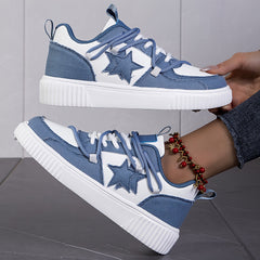 Women's Star Pattern Platform Sneakers Lace Up Outdoor Shoes