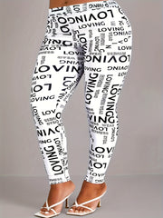 Women's Plus Letter Print High Stretch Leggings