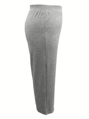 Wide Leg Sports Pants - Solid High Rise Stretch Trousers